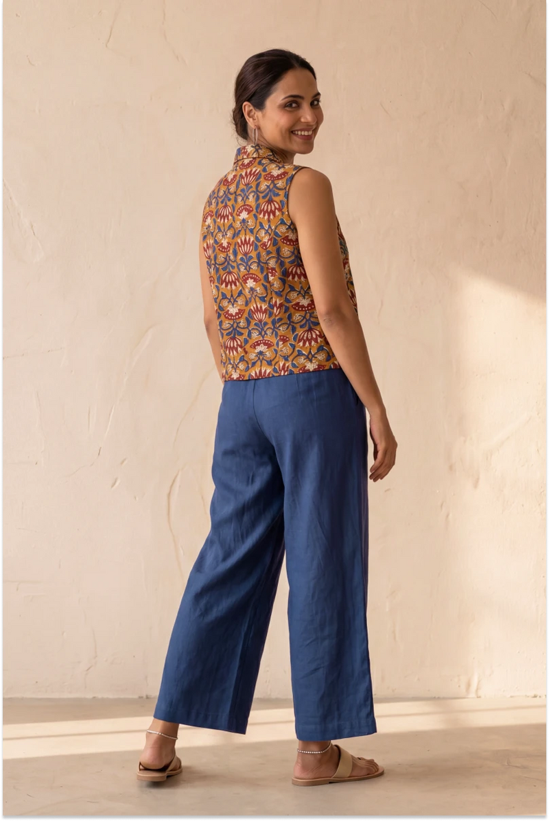 Hand Block Printed Madder Orange  Sleeveless Crop Shirt