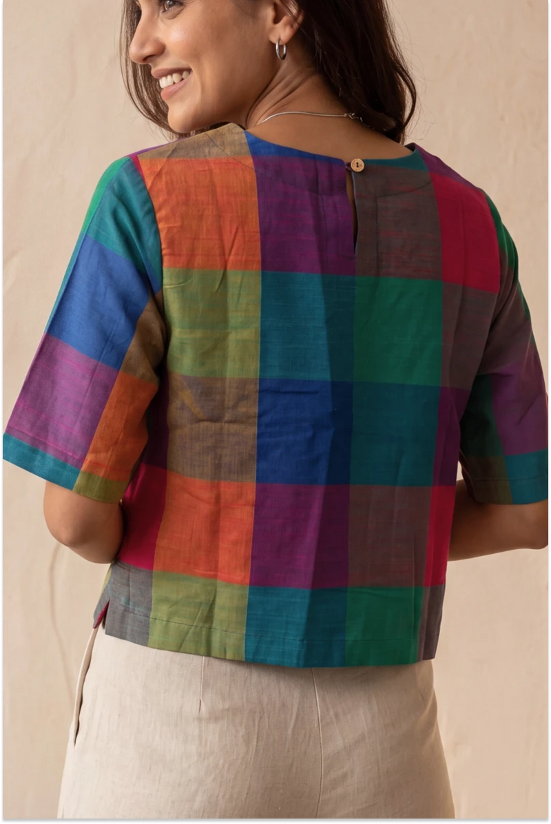 Madras Checks Woven Half Sleeve Top