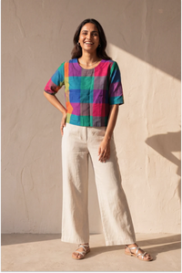 Madras Checks Woven Half Sleeve Top