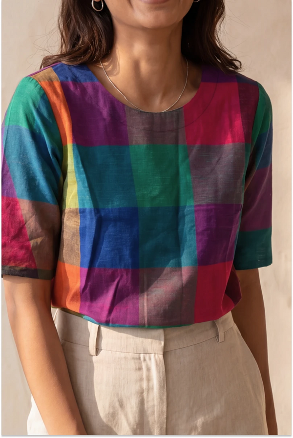 Madras Checks Woven Half Sleeve Top