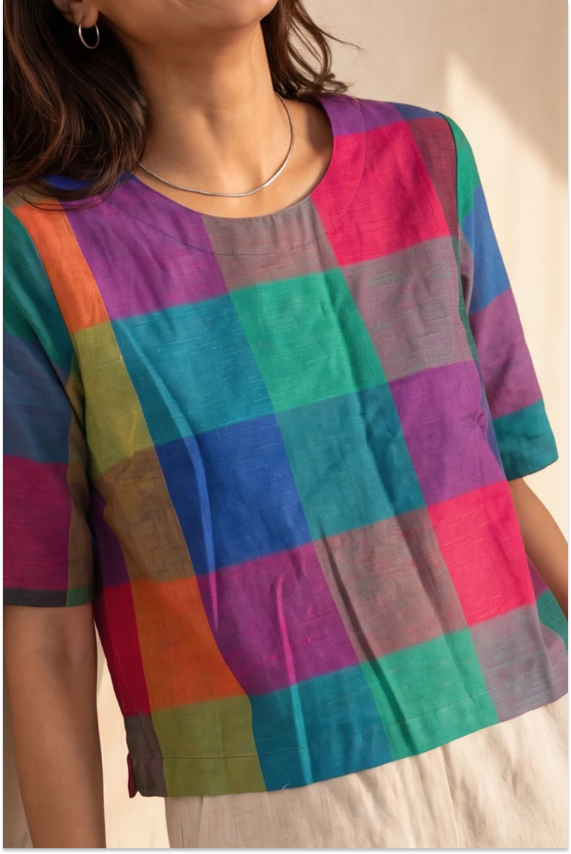 Madras Checks Woven Half Sleeve Top