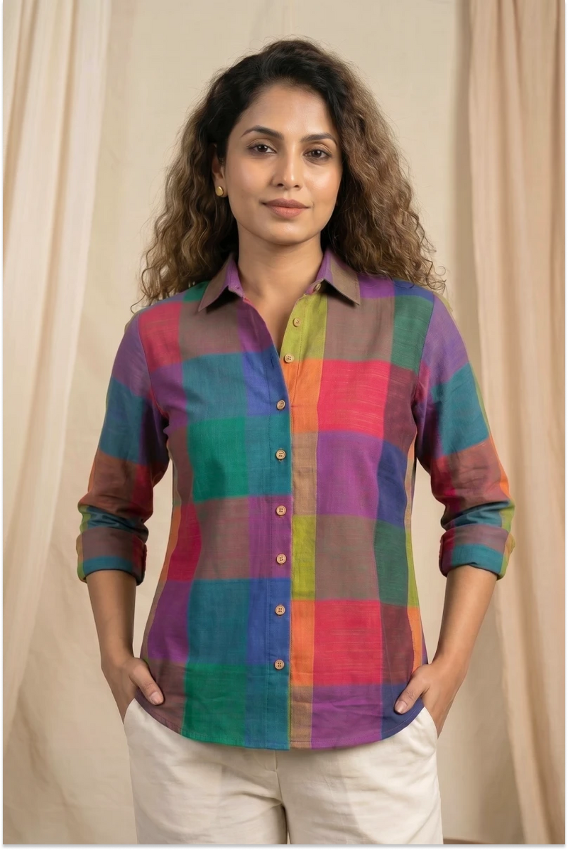 Woven Madras Checks Boxy Shirt