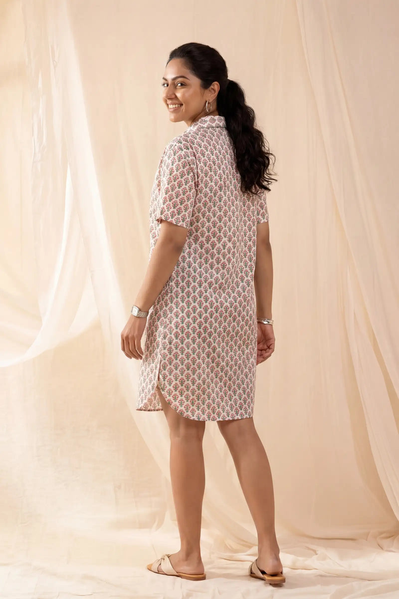 Mahira Hand Block Printed Pink Palash Dress