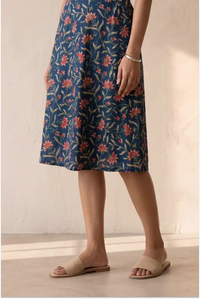 Hand Block Printed Navy Blue Knee Length Strappy Dress