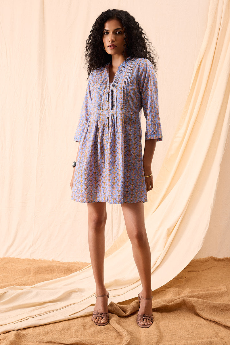 Ayesha Hand Block Printed Pintuck Dress