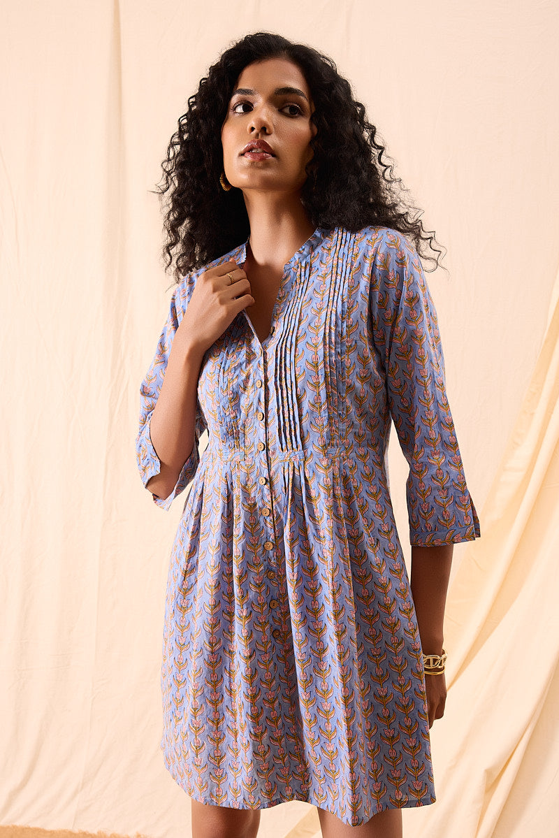 Ayesha Hand Block Printed Pintuck Dress