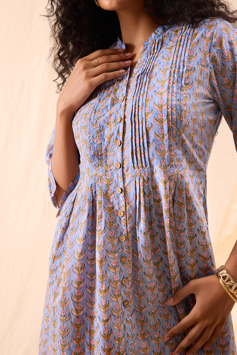 Ayesha Hand Block Printed Pintuck Dress