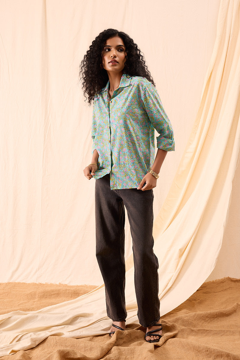 Aditi Hand Block Printed Floral Boxy Shirt