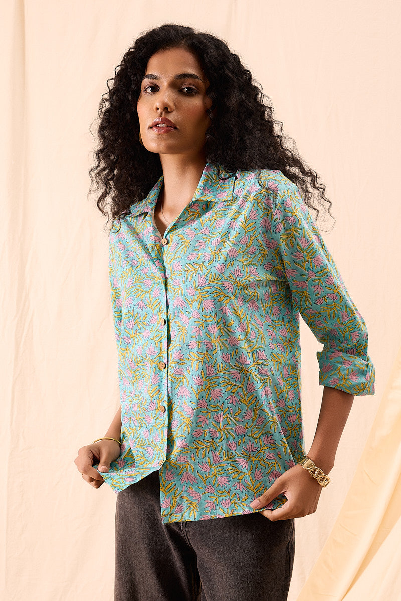Aditi Hand Block Printed Floral Boxy Shirt