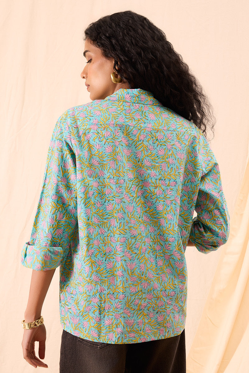 Aditi Hand Block Printed Floral Boxy Shirt