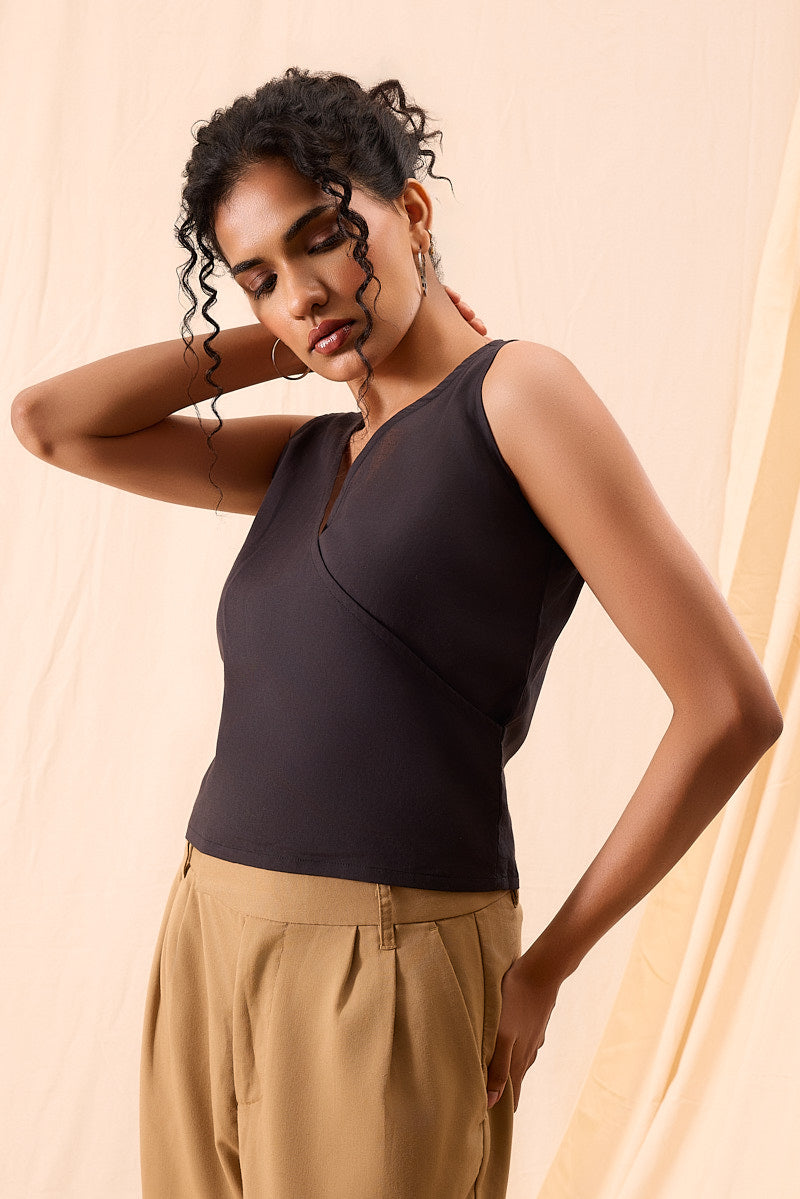 Nova Charcoal Hand Dyed Overlap Top