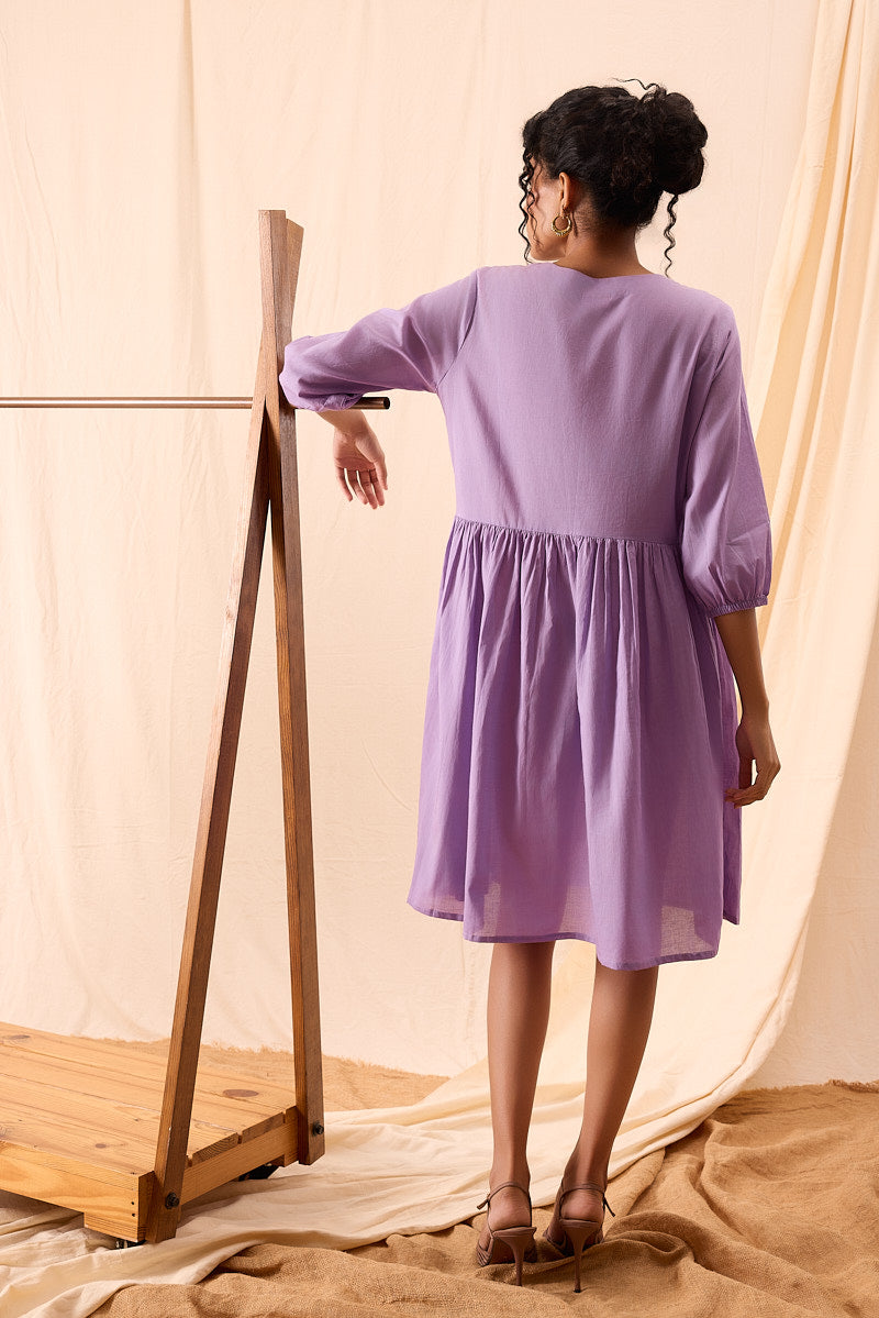 Tiya Hand Dyed Purple Balloon Sleeve Dress