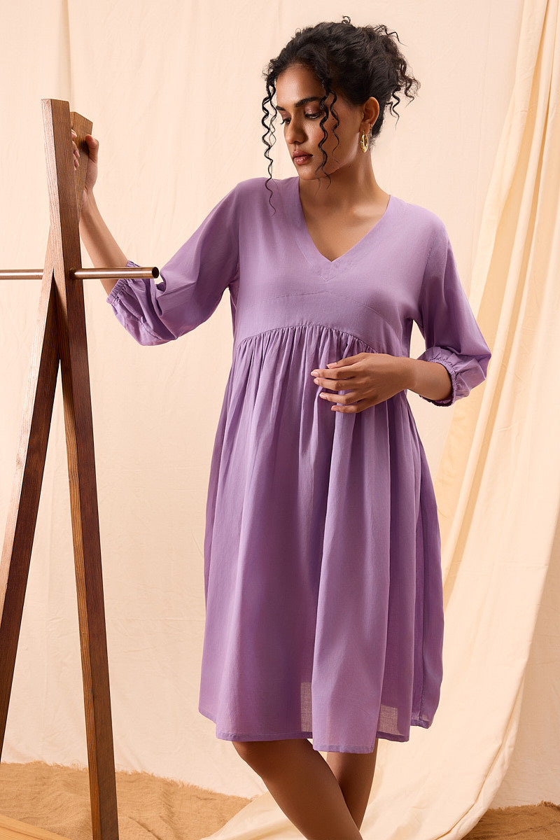 Tiya Hand Dyed Purple Balloon Sleeve Dress