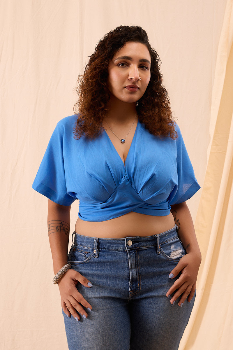 Zoya Blue Hand Dyed Pleated Top