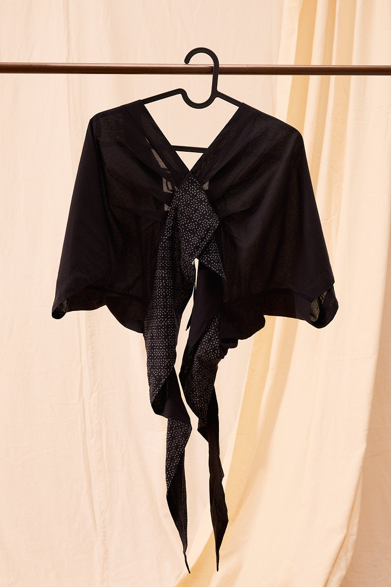 Zoya Black Hand Block Printed Pleated Top