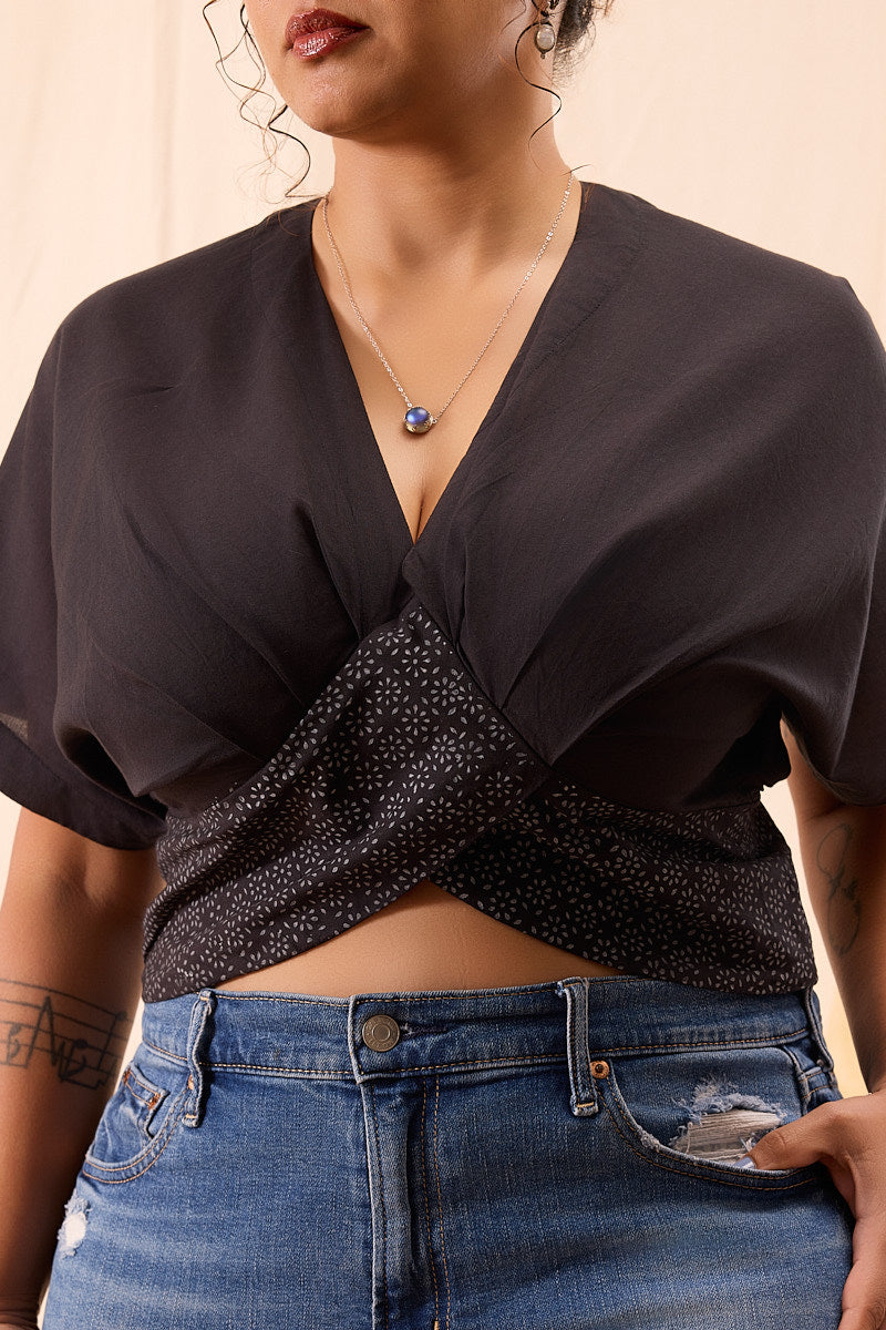 Zoya Black Hand Block Printed Pleated Top