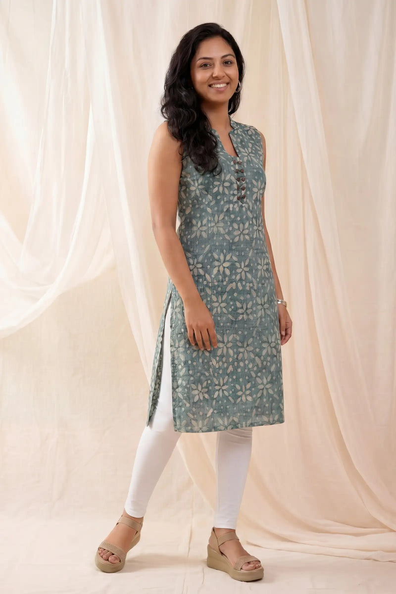 Nitya Batik Green Kurti | Handcrafted Women's Clothing Nilam India Nitya Batik Green Kurti | Handcrafted Women's Clothing Nilam India