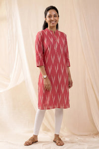 Nitya Roll Up Sleeve Red Ikkat Kurti