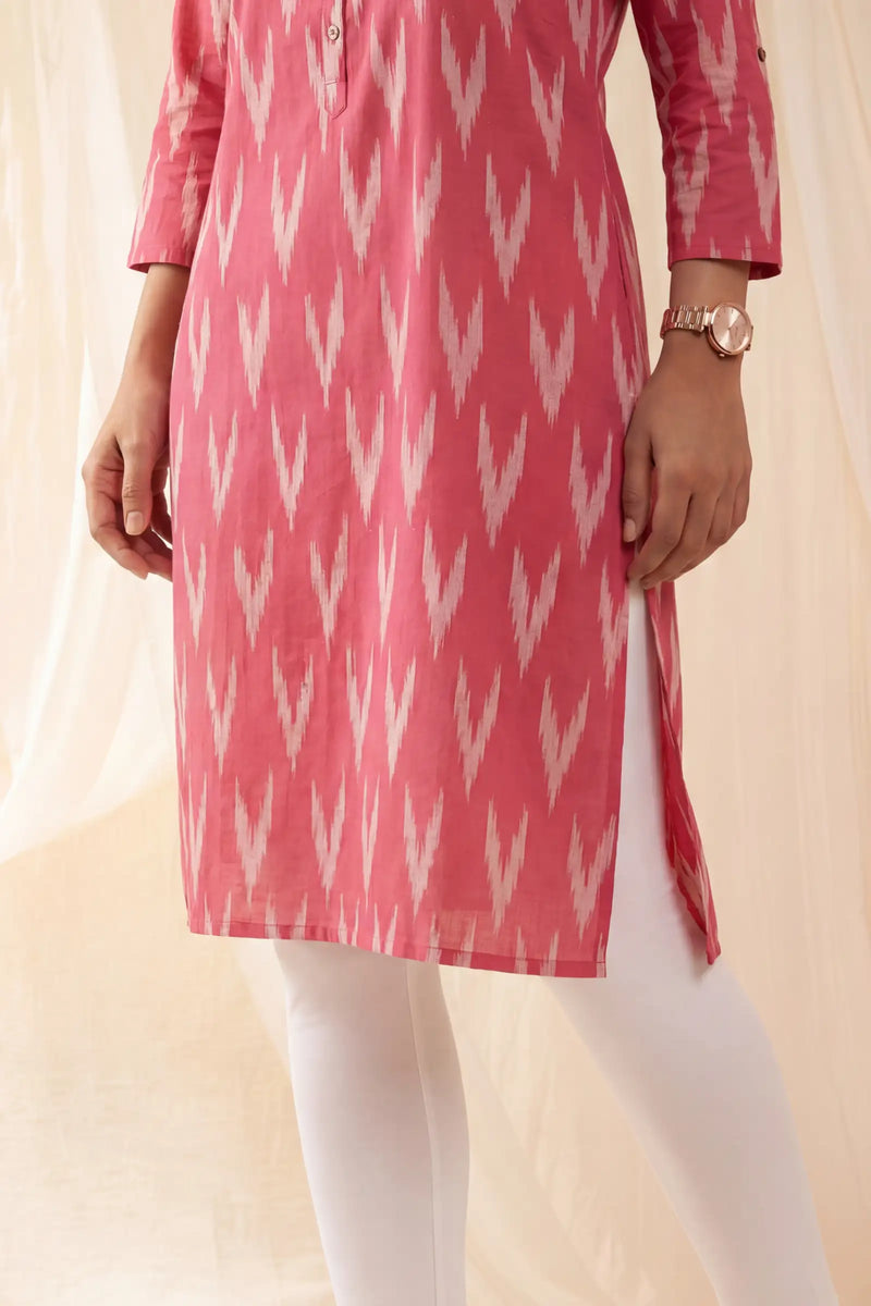 Nitya Roll Up Sleeve Red Ikkat Kurti