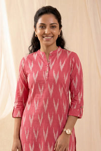 Nitya Roll Up Sleeve Red Ikkat Kurti