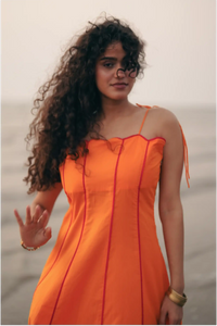 Shaam Hand Dyed Orange Scallop Dress