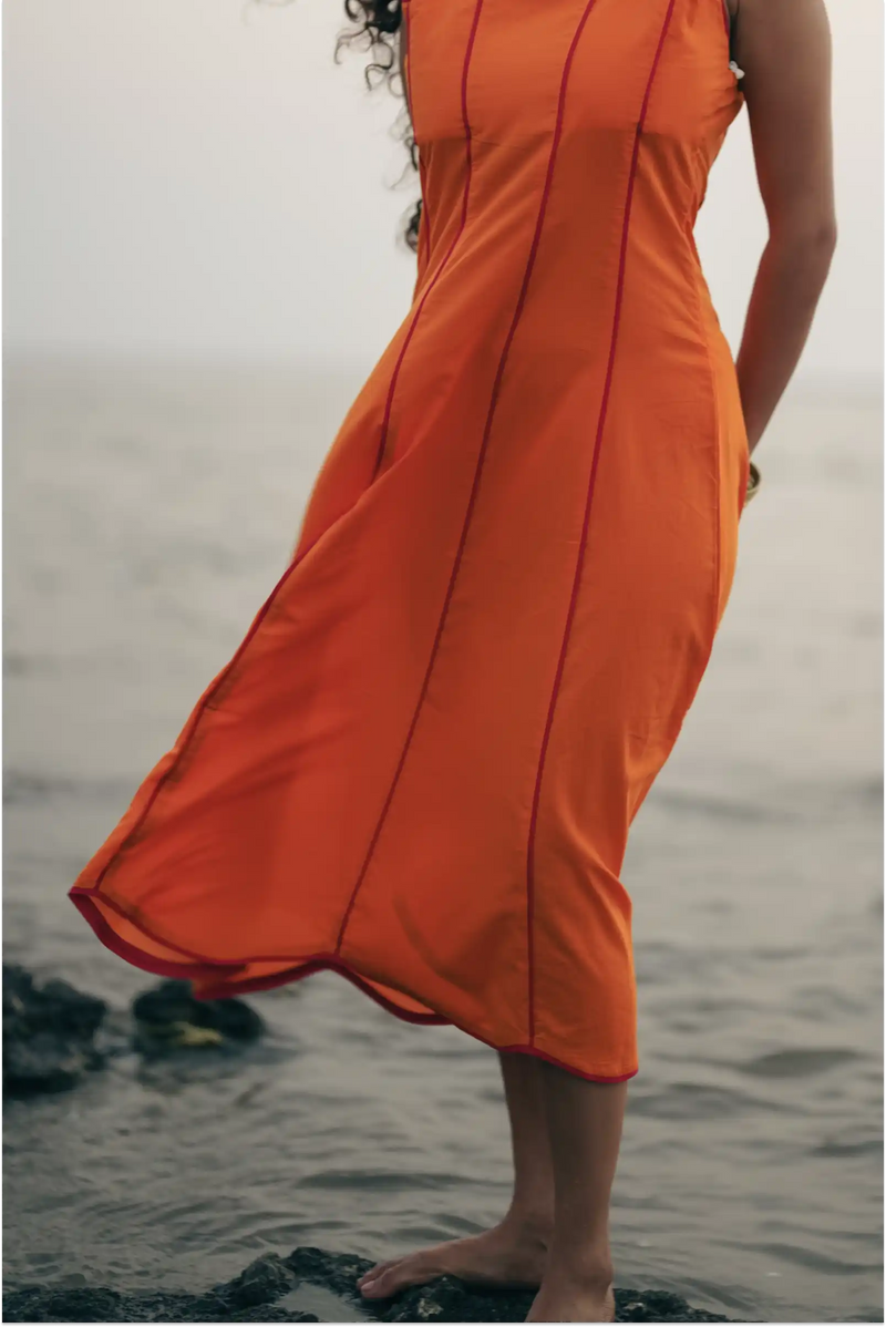 Shaam Hand Dyed Orange Scallop Dress