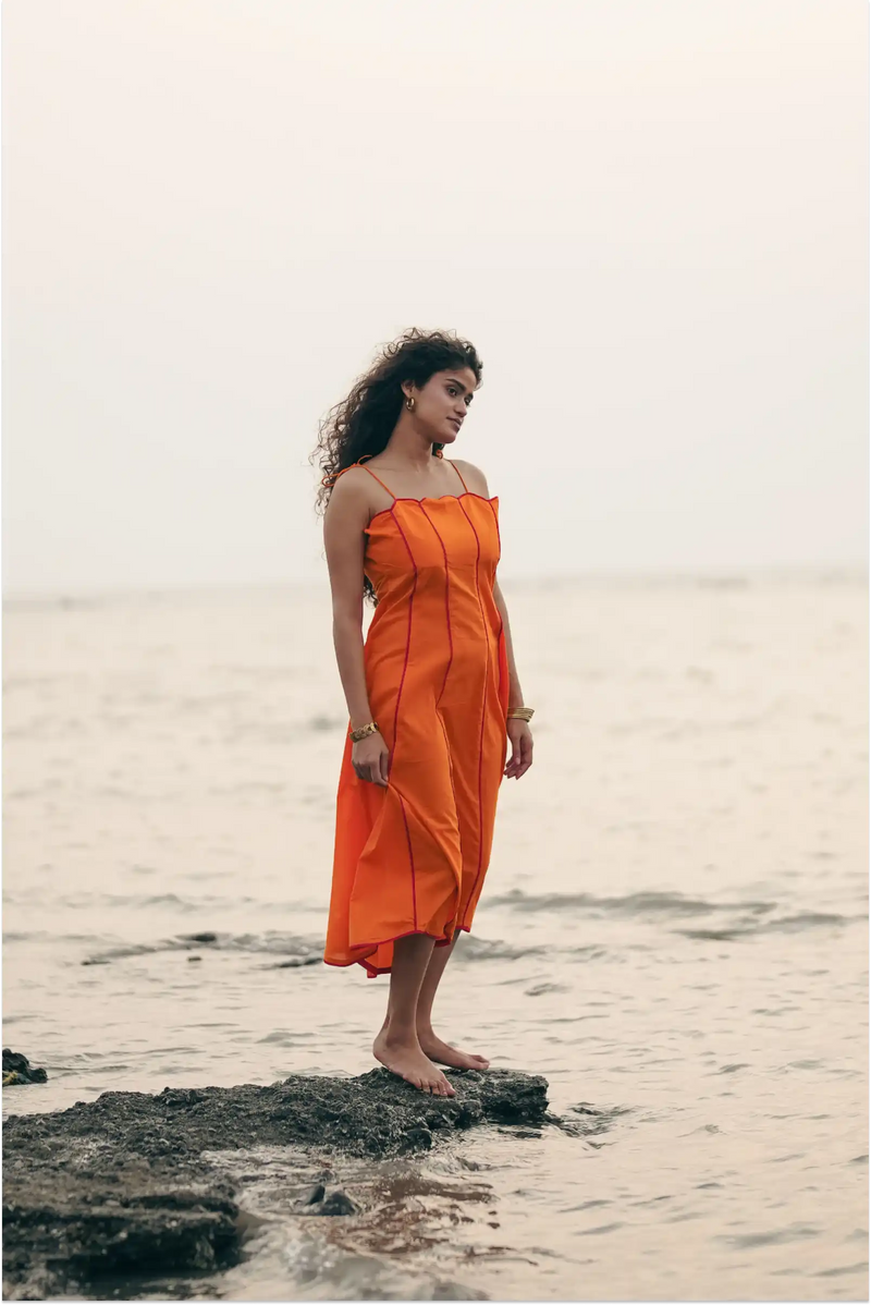 Shaam Hand Dyed Orange Scallop Dress