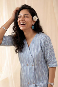 Pihu Geometric Blue Button Top