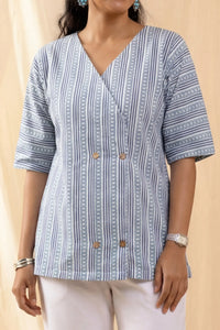 Pihu Geometric Blue Button Top