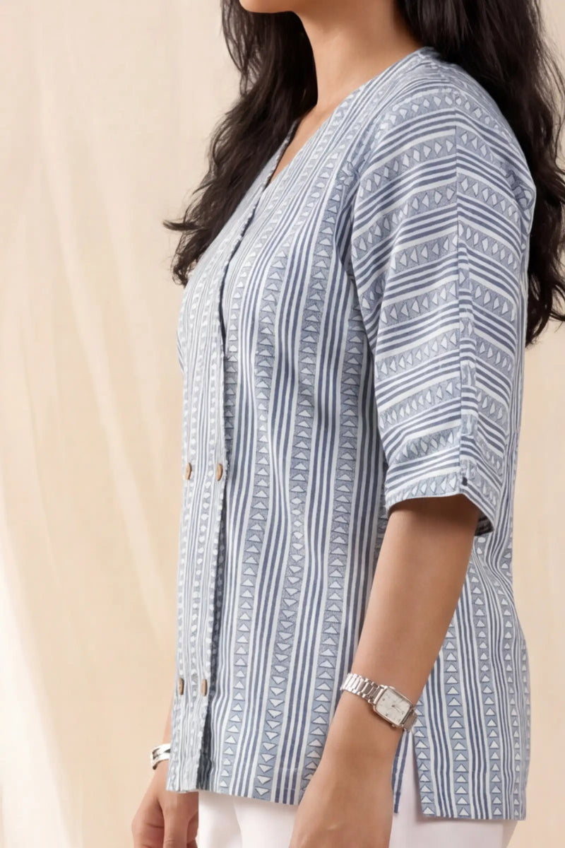 Pihu Geometric Blue Button Top