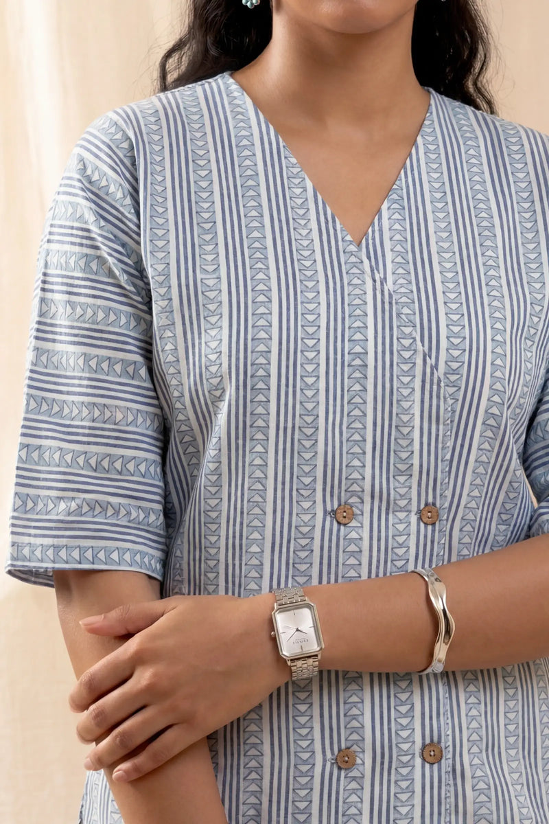 Pihu Geometric Blue Button Top