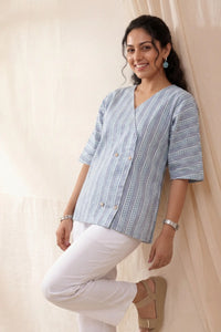 Pihu Geometric Blue Button Top