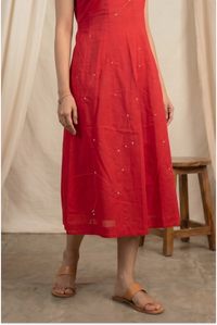 Hand Embroidered Red Scalloped Dress
