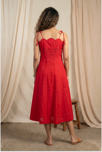 Hand Embroidered Red Scalloped Dress