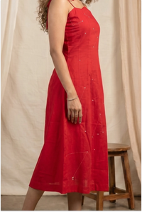 Hand Embroidered Red Scalloped Dress