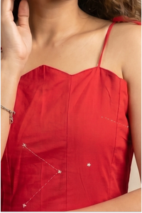 Hand Embroidered Red Scalloped Dress