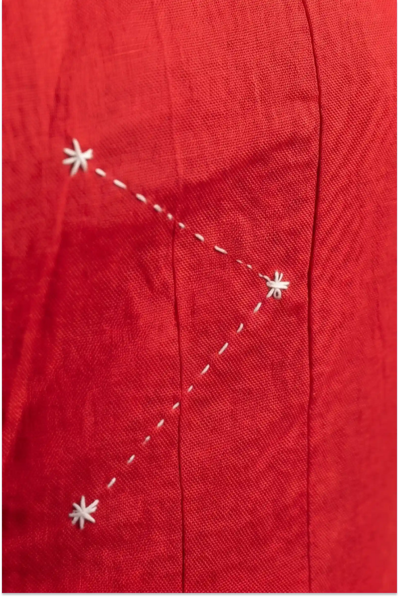 Hand Embroidered Red Scalloped Dress
