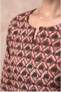 Hand Block Printed Red Skater Dress