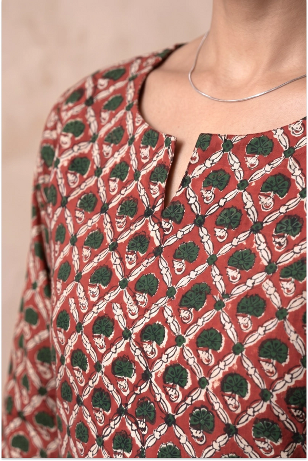 Hand Block Printed Red Skater Dress