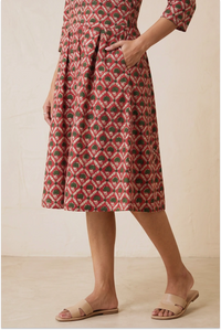 Hand Block Printed Red Skater Dress