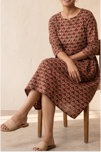 Hand Block Printed Red Skater Dress