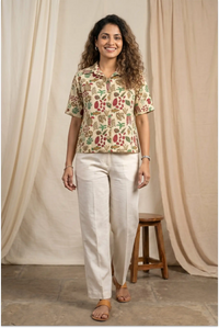 Ocean Tales Handcrafted Half-Sleeve Crop Shirt