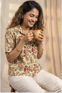 Ocean Tales Handcrafted Half-Sleeve Crop Shirt