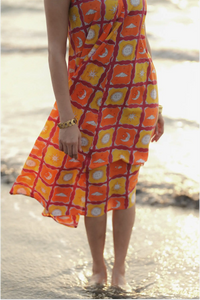 Shaam Hand Block-Printed Orange Sleeveless A-Line Dress