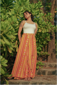 Shaam Hand Block-Printed Yellow Wrap Pant
