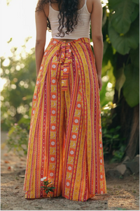 Shaam Hand Block-Printed Yellow Wrap Pant