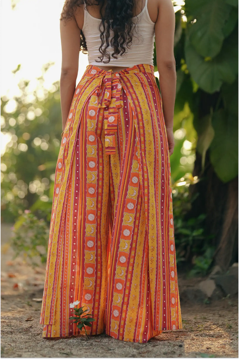Shaam Hand Block-Printed Yellow Wrap Pant