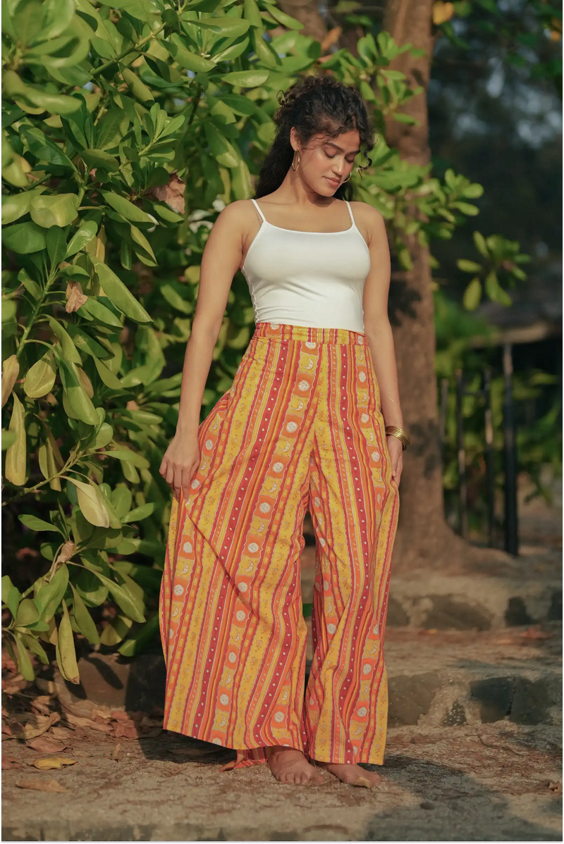Shaam Hand Block-Printed Yellow Wrap Pant