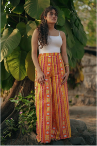 Shaam Hand Block-Printed Yellow Wrap Pant