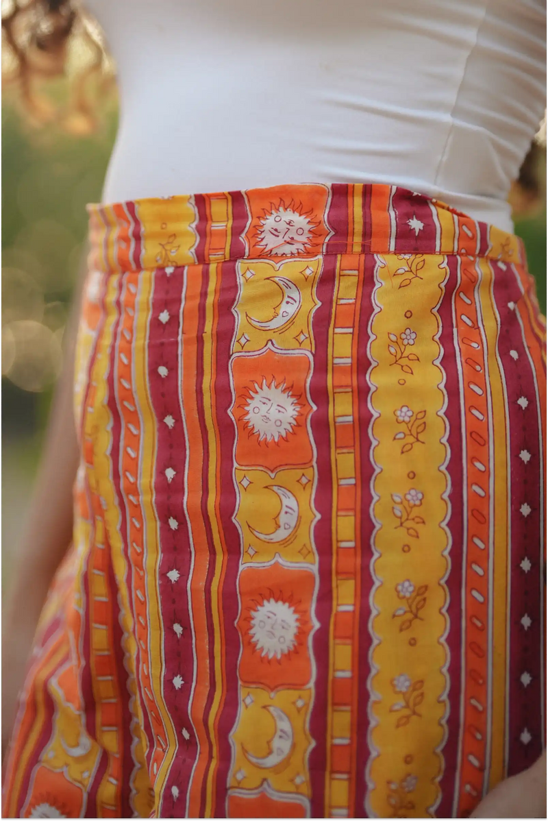 Shaam Hand Block-Printed Yellow Wrap Pant